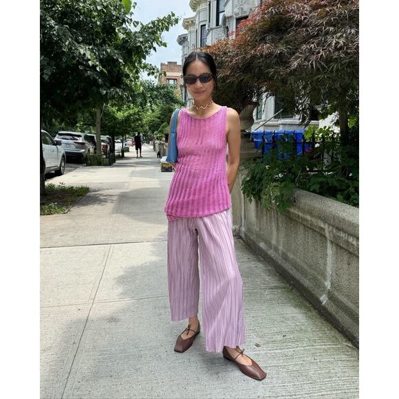 ATLEIN COLLECTIVE Pink Pleated Texture Mauve Plisses Flowy Pants Size 12 - Picture 5 of 14